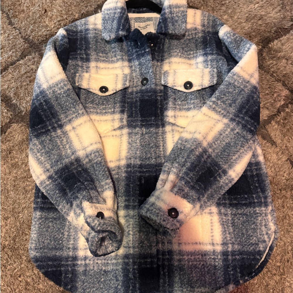 Abercrombie & Fitch Blue and White Plaid Teddy Jacket